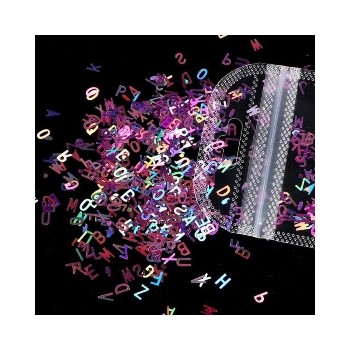 Holographic Sequins Glitter Nail Art Mixed Size Letter Flakes 3D – Pink / Purple