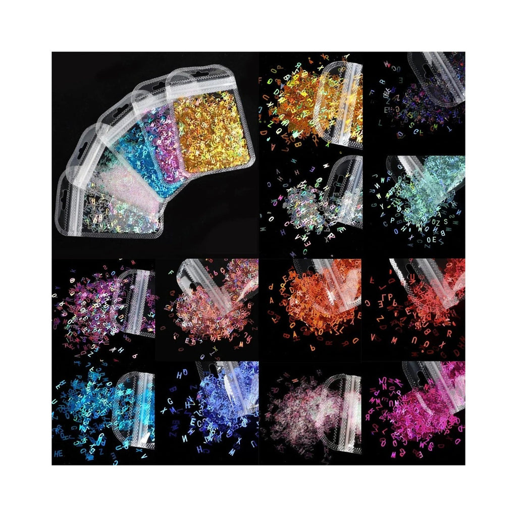 Holographic Sequins Glitter Nail Art Mixed Size Letter Flakes 3D
