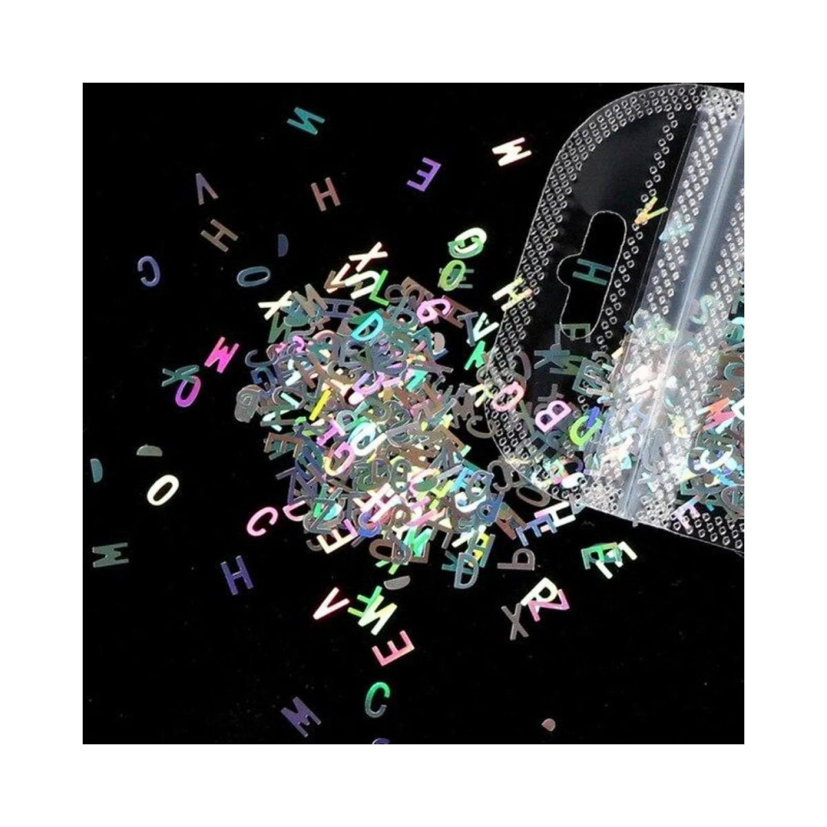 Holographic Sequins Glitter Nail Art Mixed Size Letter Flakes 3D – Silver