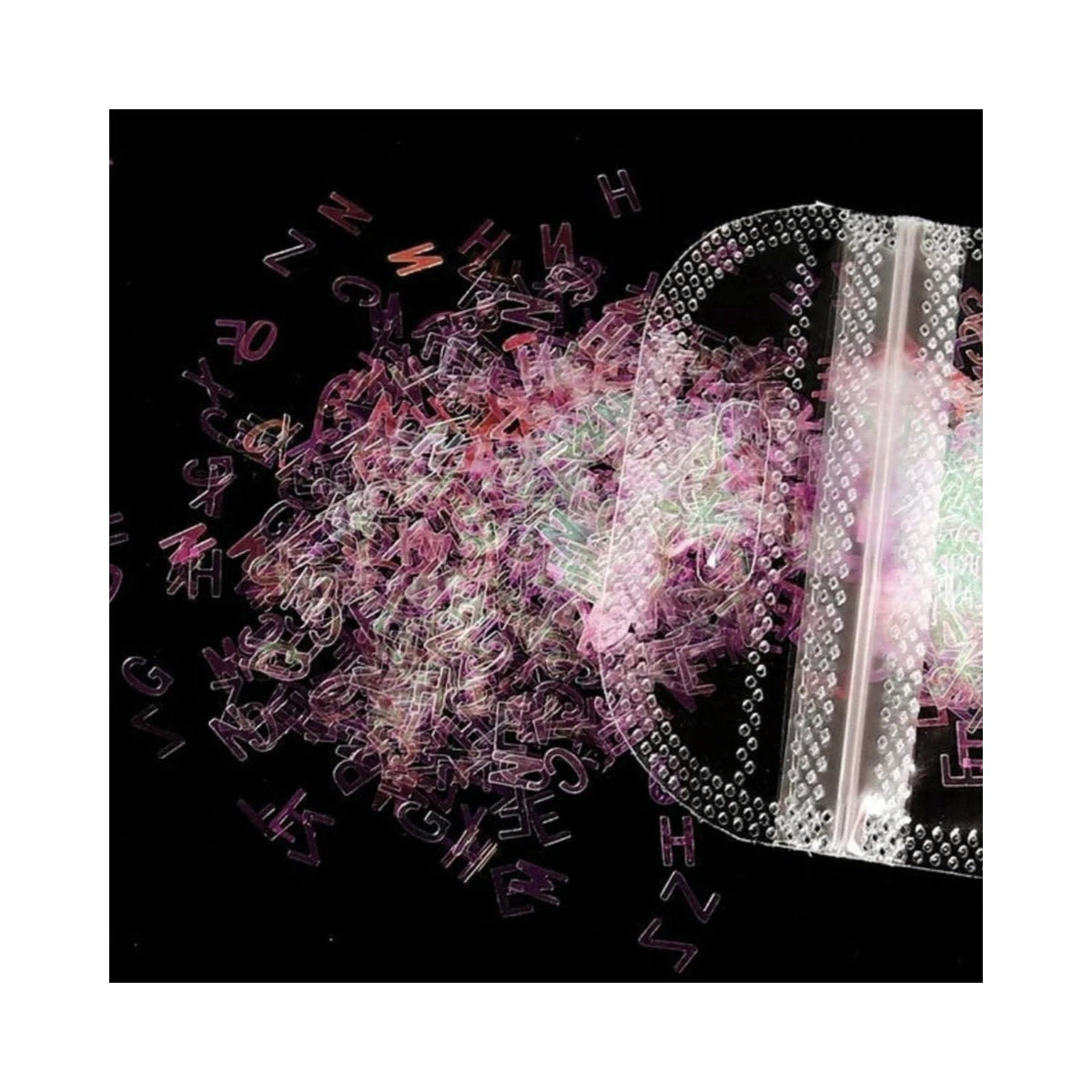 Holographic Sequins Glitter Nail Art Mixed Size Letter Flakes 3D – White / Pink