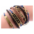 Love Hope Infinity Multilayer Knit Leather Rope Chain Charm Bracelet