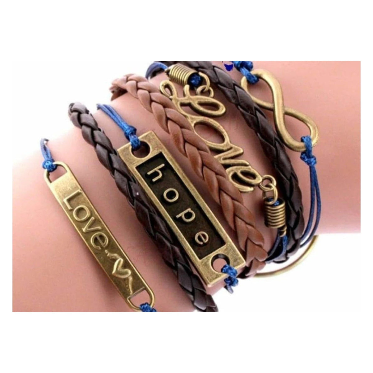 Love Hope Infinity Multilayer Knit Leather Rope Chain Charm Bracelet
