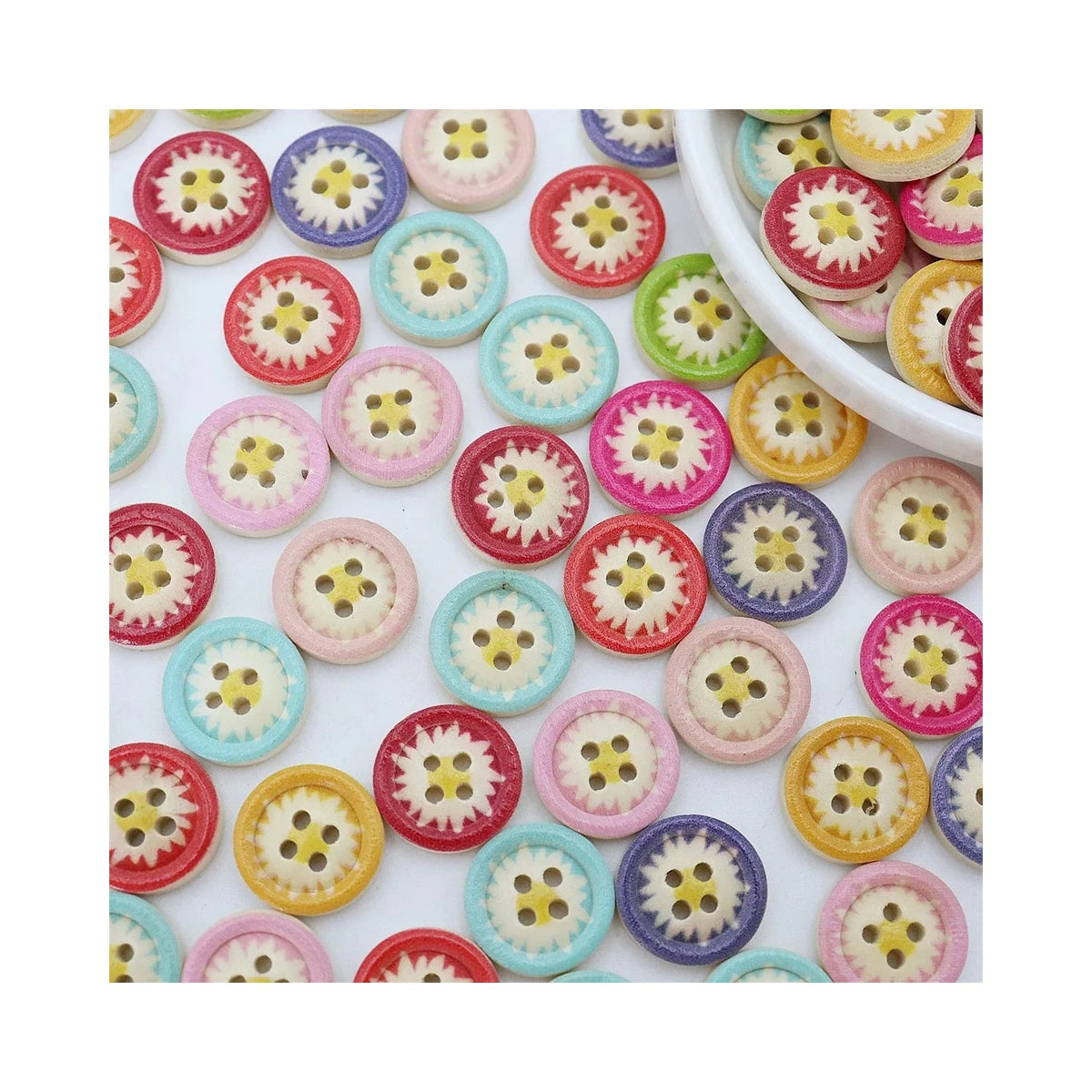 25pcs 15mm 4-Hole Daisy Flower Buttons Multicoloured