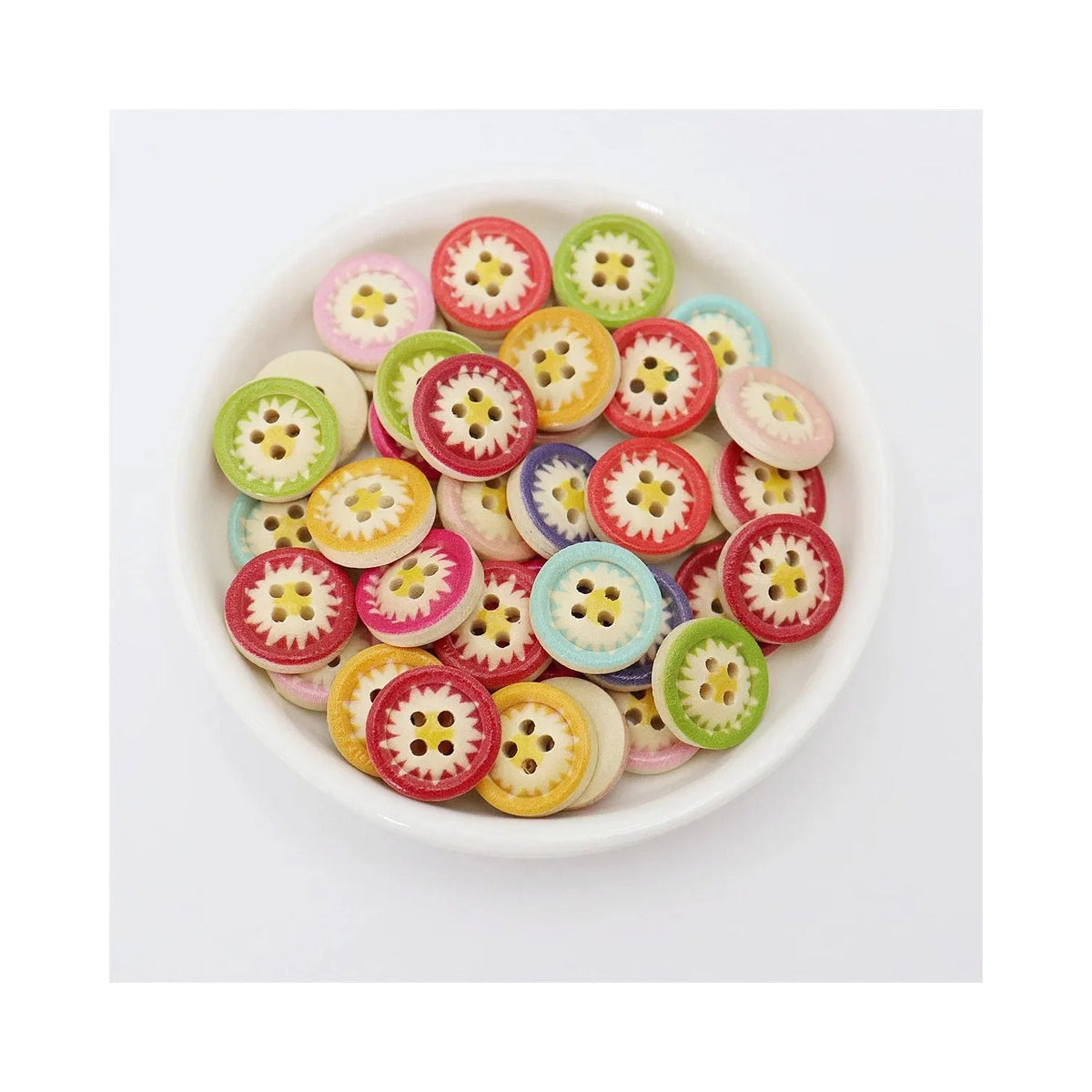 25pcs 15mm 4-Hole Daisy Flower Buttons Multicoloured