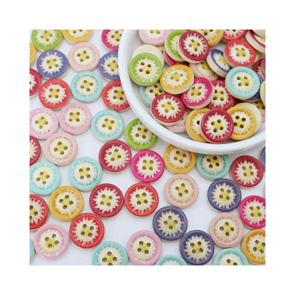 25pcs 15mm 4-Hole Daisy Flower Buttons Multicoloured