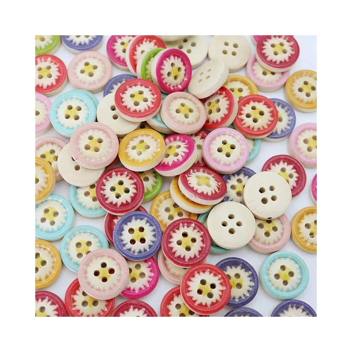 25pcs 15mm 4-Hole Daisy Flower Buttons Multicoloured