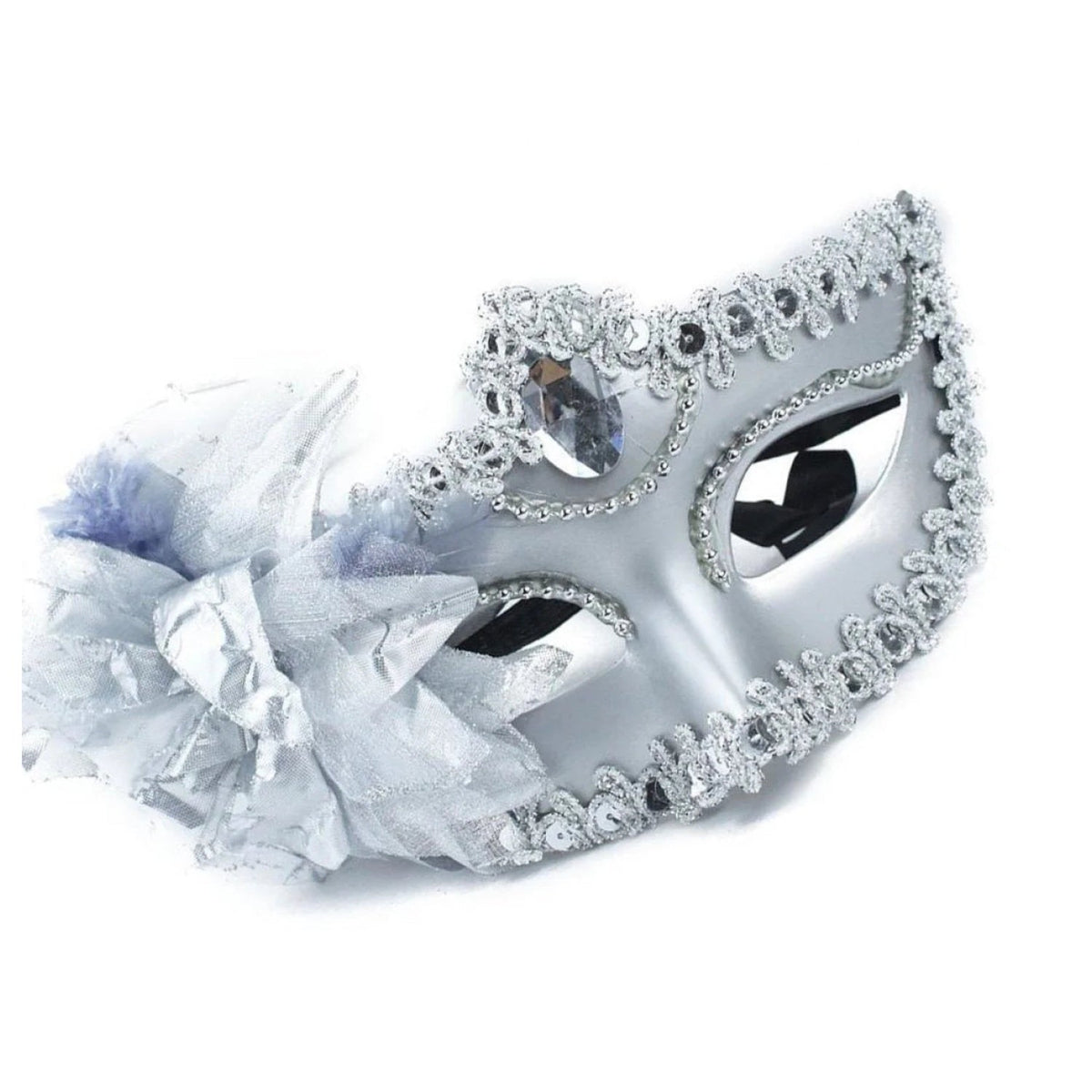 Masquerade Diamond Venetian Mask with Feather