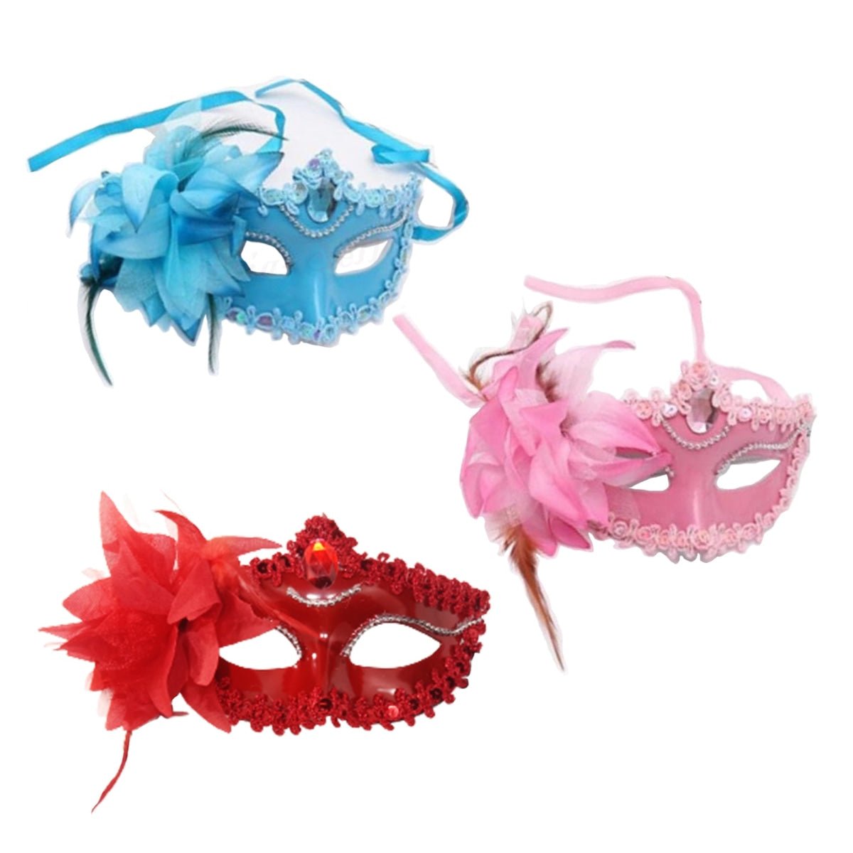 Masquerade Diamond Venetian Mask with Feather