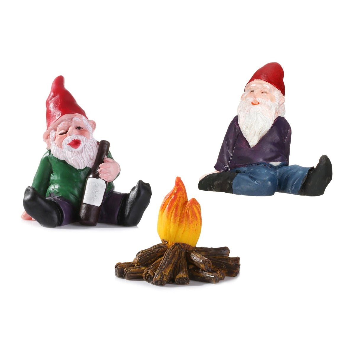 Mini Drunk Elf Garden Dwarf Figurine Set – Two Gnomes and Fire