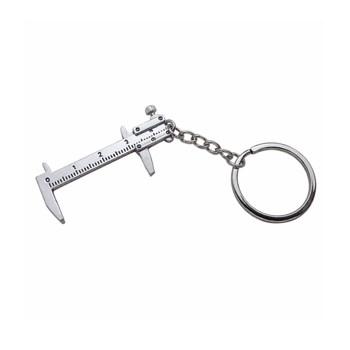 Mini Caliper Ruler Keyring 3mm Max Measure – Mini calipers on a keychain on a white background