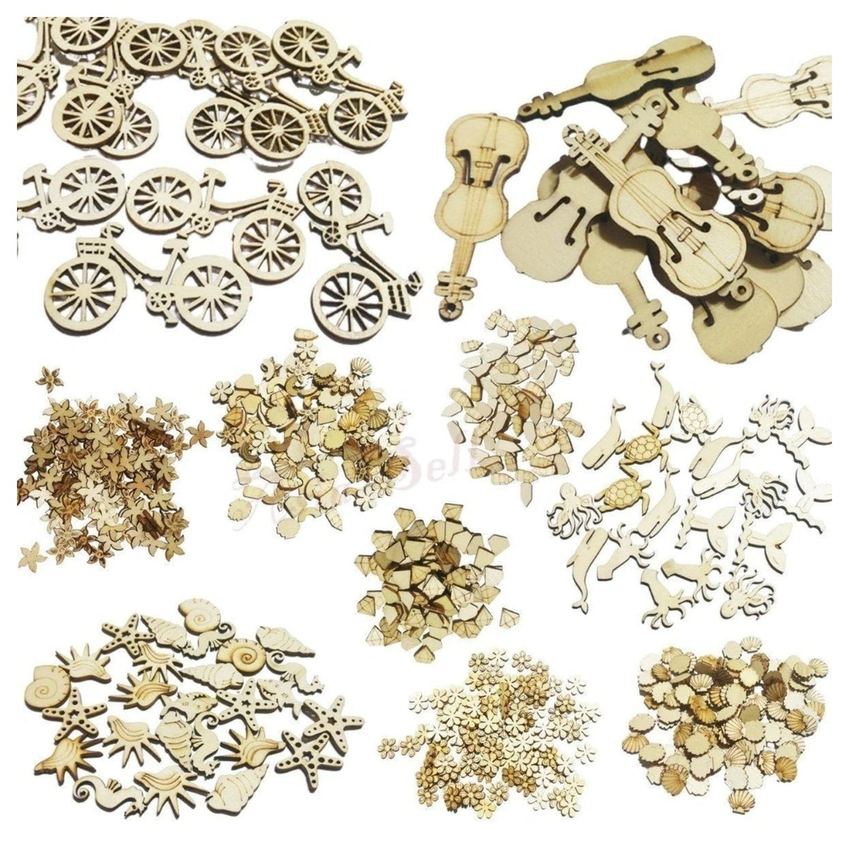 Wooden Animal Shapes Set – Violin, Guitar, Sea & Land Pieces