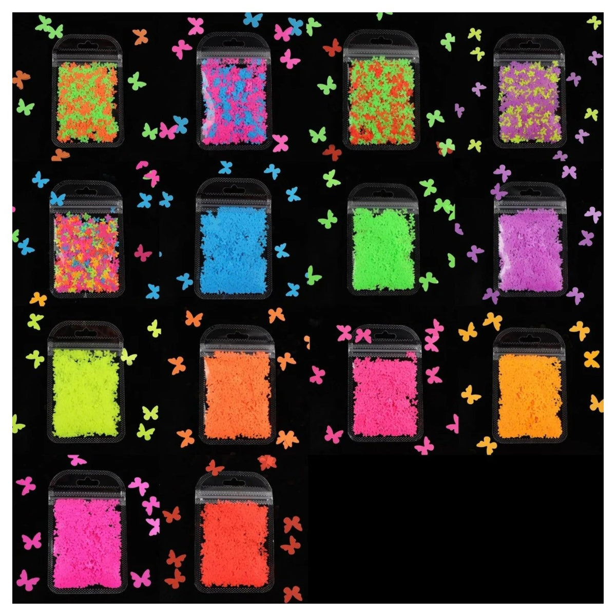 Neon Butterfly Nail Art Glitter 3mm Neon Bright