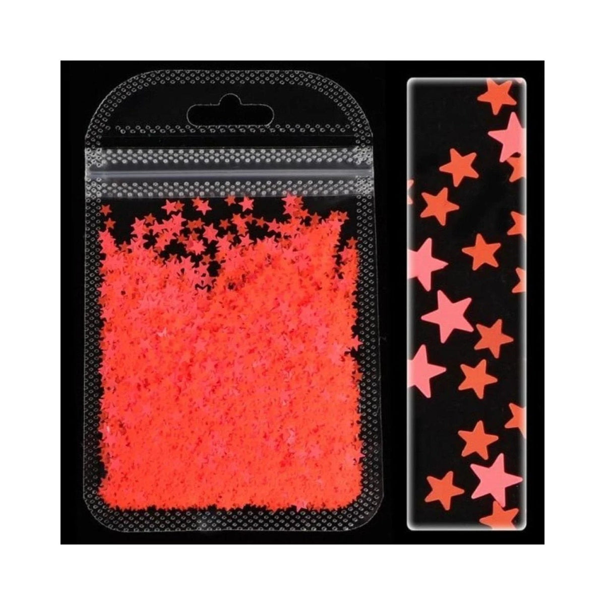 Neon Nail Art Glitter Fluorescent Star Sequins Flakes 2g Bag – Orange / Red