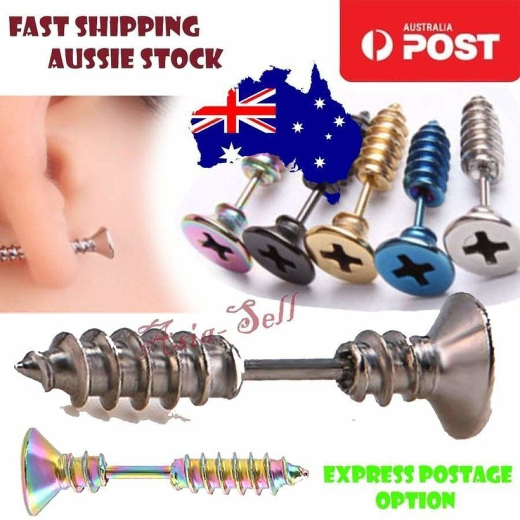 Punk Stainless Steel Stud Screw Earrings – Colour Changing