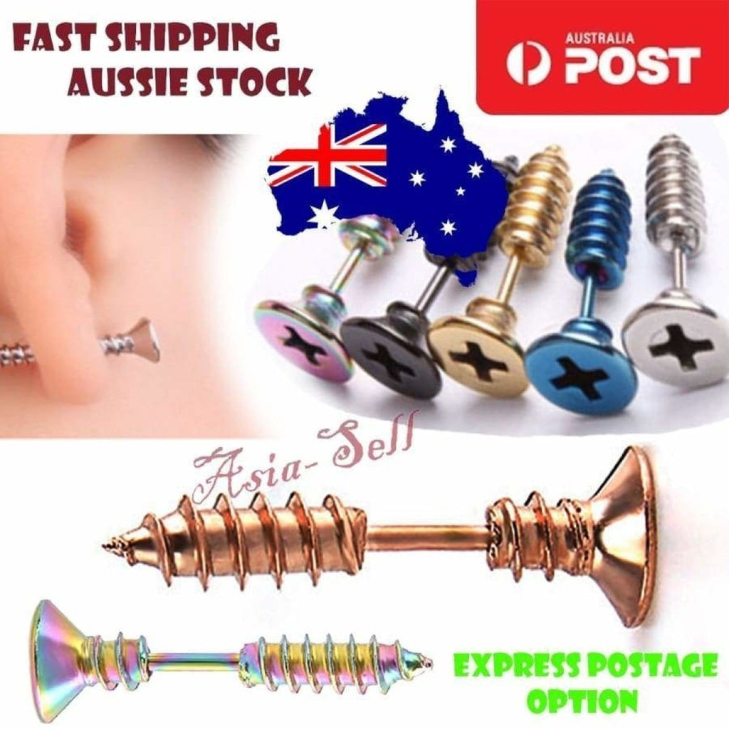 Punk Stainless Steel Stud Screw Earrings – Colour Changing – Gold