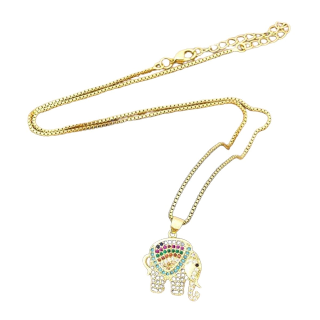 Rainbow Elephant Necklace Gold Colour Long Chain 45cm