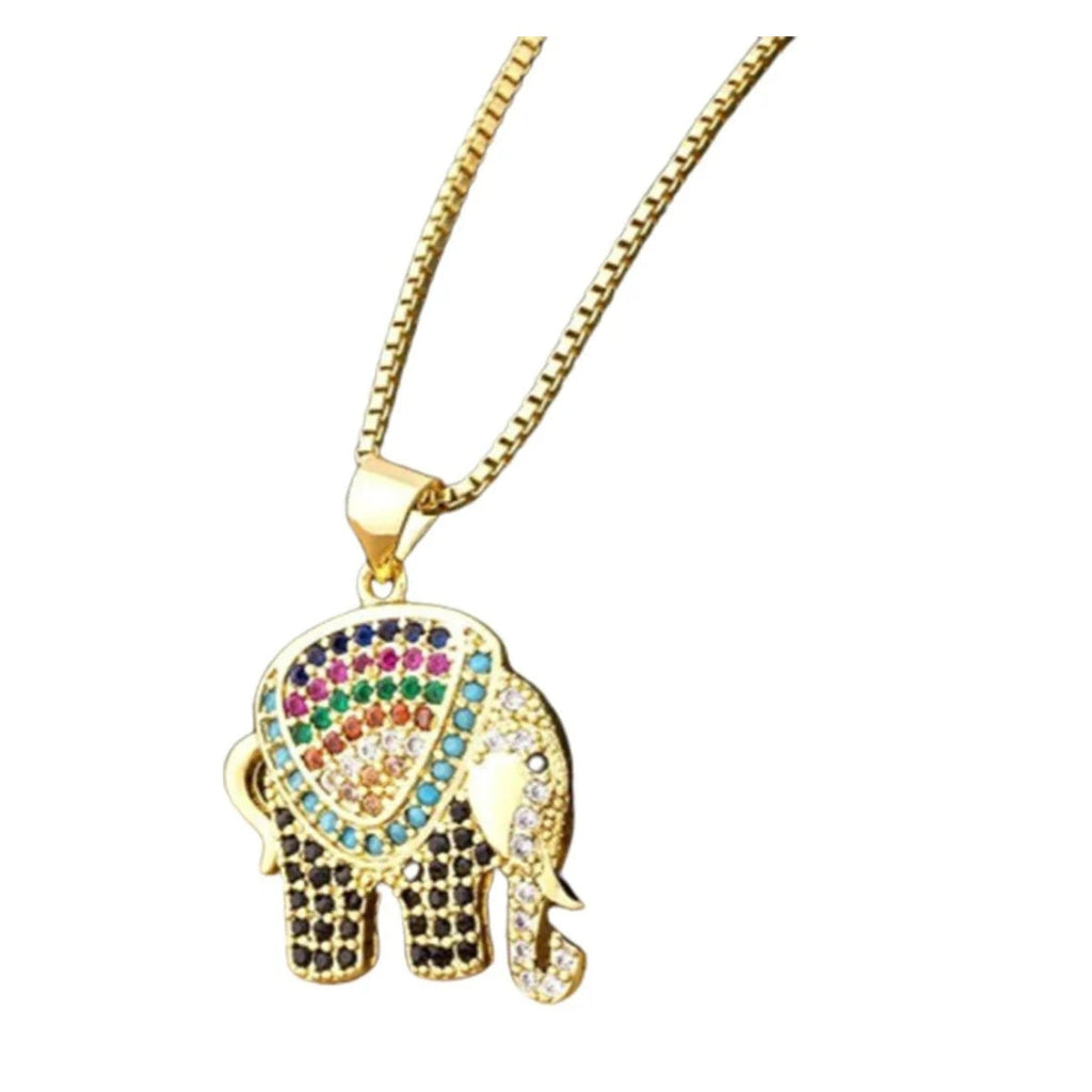 Rainbow Elephant Necklace Gold Colour Long Chain 45cm