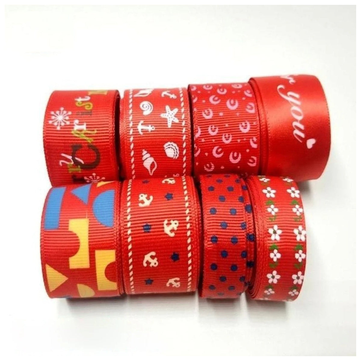 Colourful Mixed Printed Grosgrain Ribbon Set – 1.  8m 15-25mm