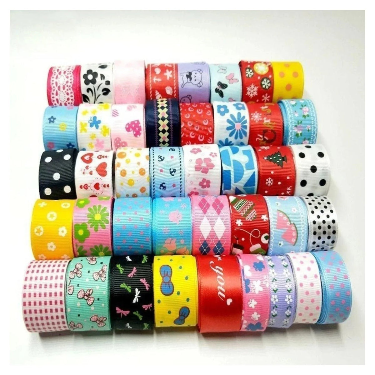 Colourful Mixed Printed Grosgrain Ribbon Set