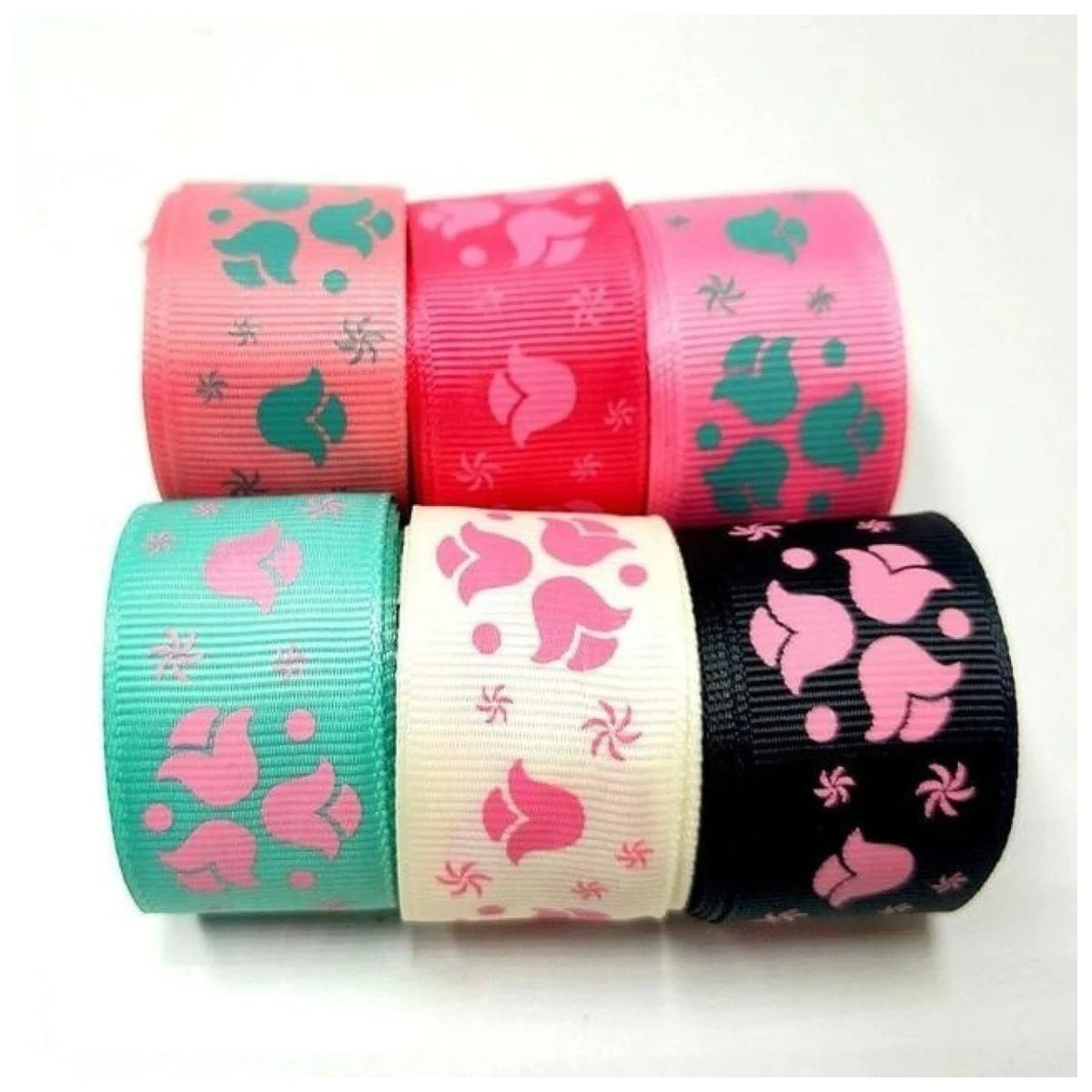 Colourful Mixed Printed Grosgrain Ribbon Set – 16.  6m 25mm