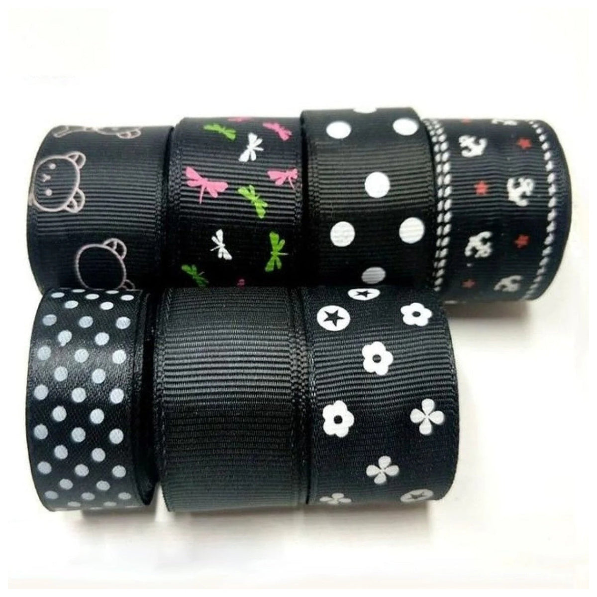 Colourful Mixed Printed Grosgrain Ribbon Set – 25.  7m 20-25mm