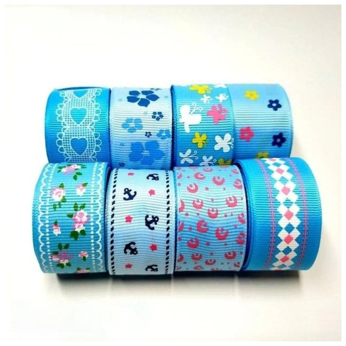 Colourful Mixed Printed Grosgrain Ribbon Set – 6.  8m 25mm