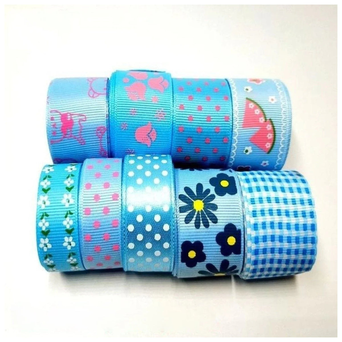 Colourful Mixed Printed Grosgrain Ribbon Set – 8.  9m 15-25mm