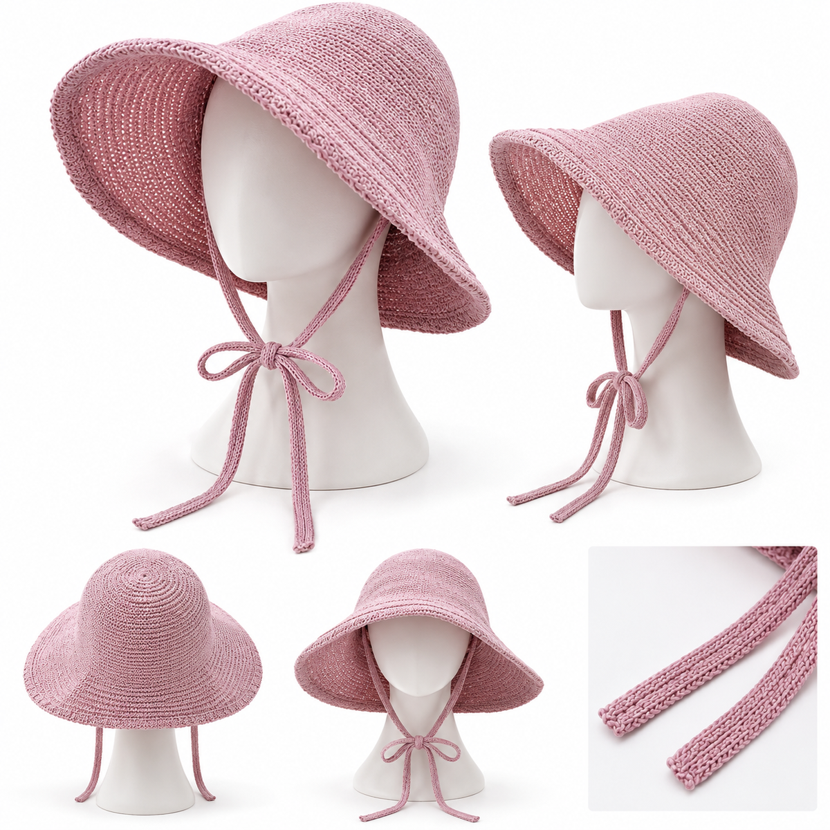 Woven Sun Hat with Long Chin Ties – Women's Summer Beach Hat