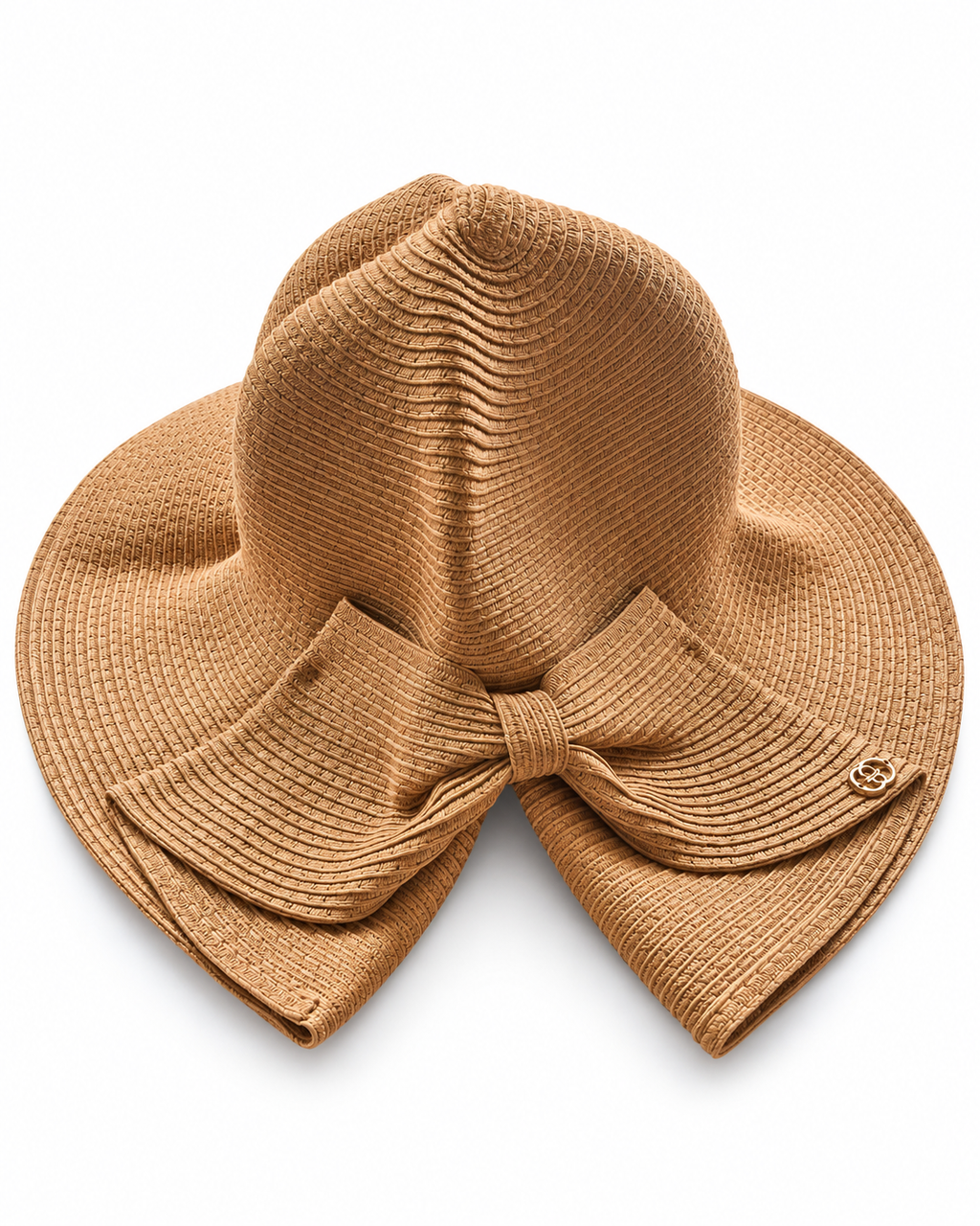 Women's Wide Brim Straw-Look Sun Hat with Bow – Brown – 57.5cm