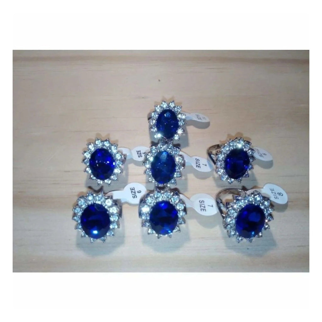 7-Piece Women's Ring Set Blue Silver Sizes 6-10