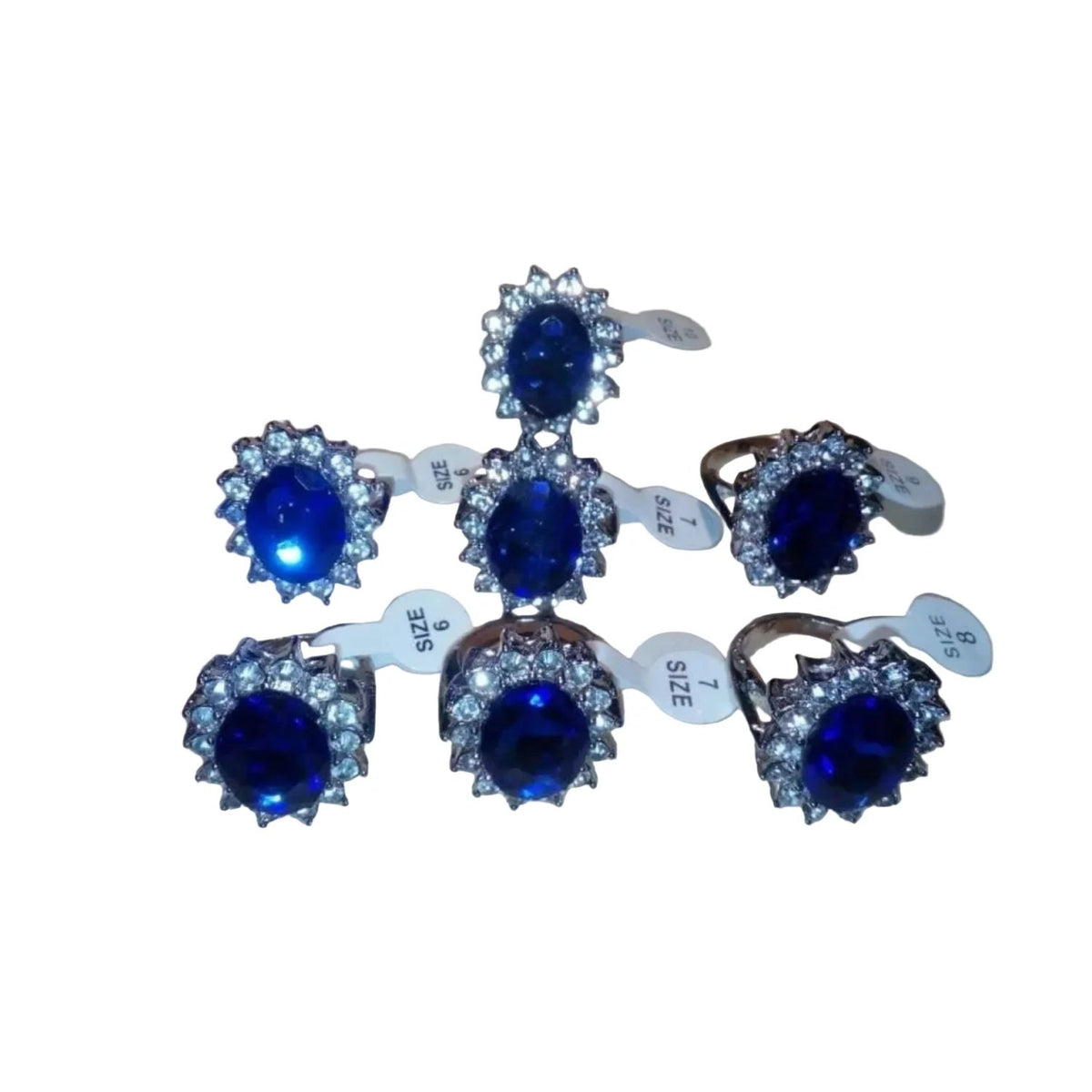 7-Piece Women's Ring Set Blue Silver Sizes 6-10