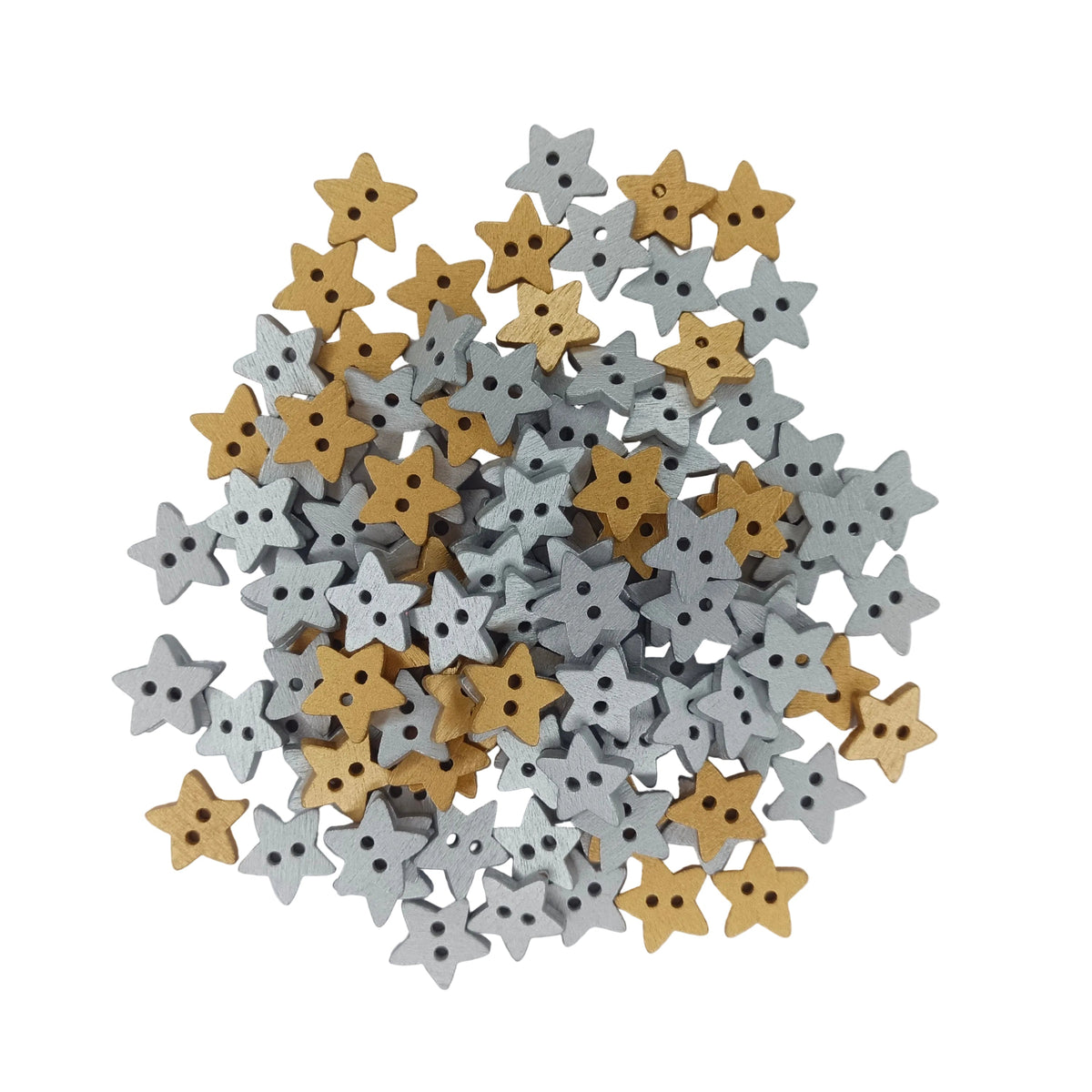 Star Wood Buttons 13mm 2 Holes – Silver & Gold – Silver and Gold / 20, Silver and Gold / 100