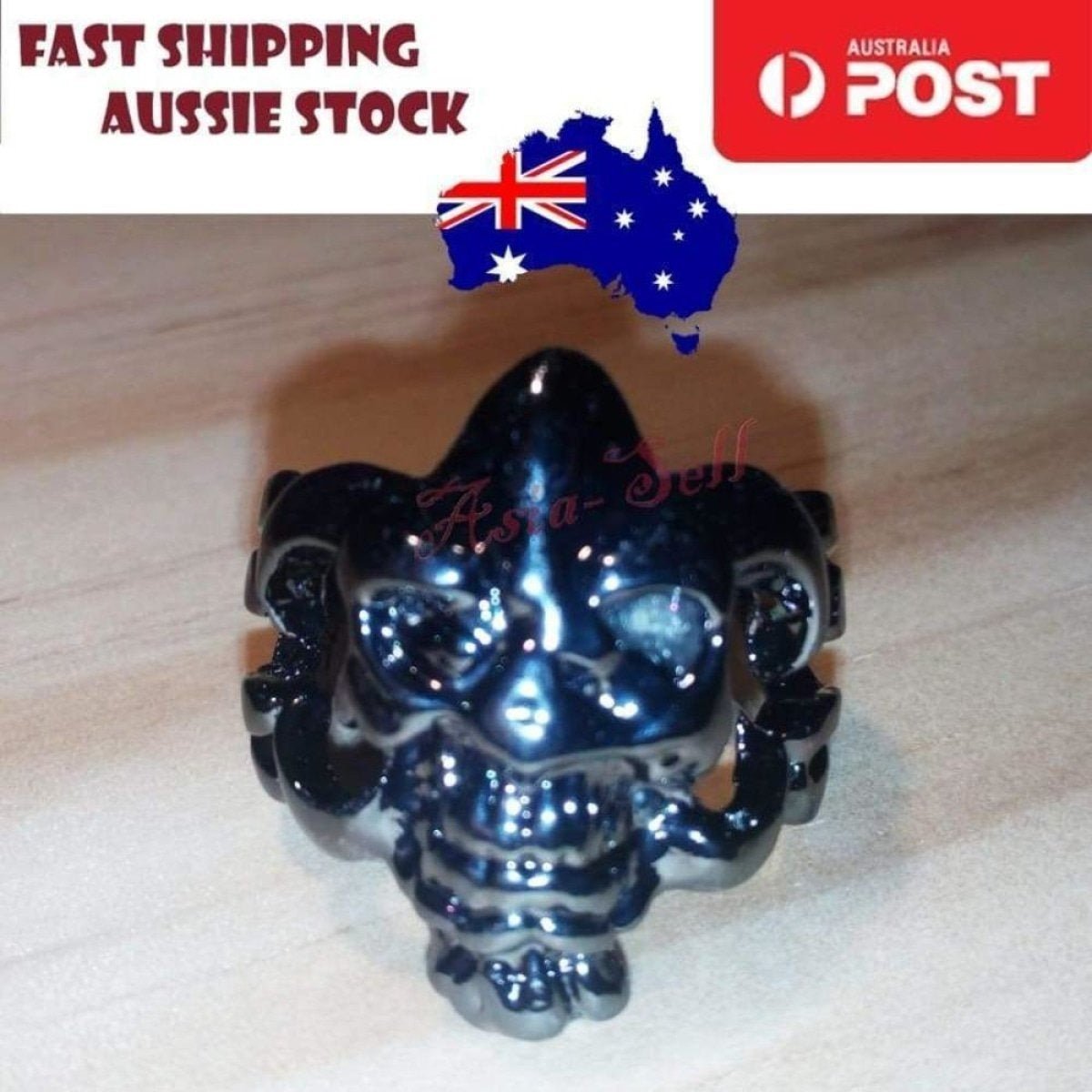 Skull Ring Silver Black Sizes 6-11 – Black Size 10 (code S)