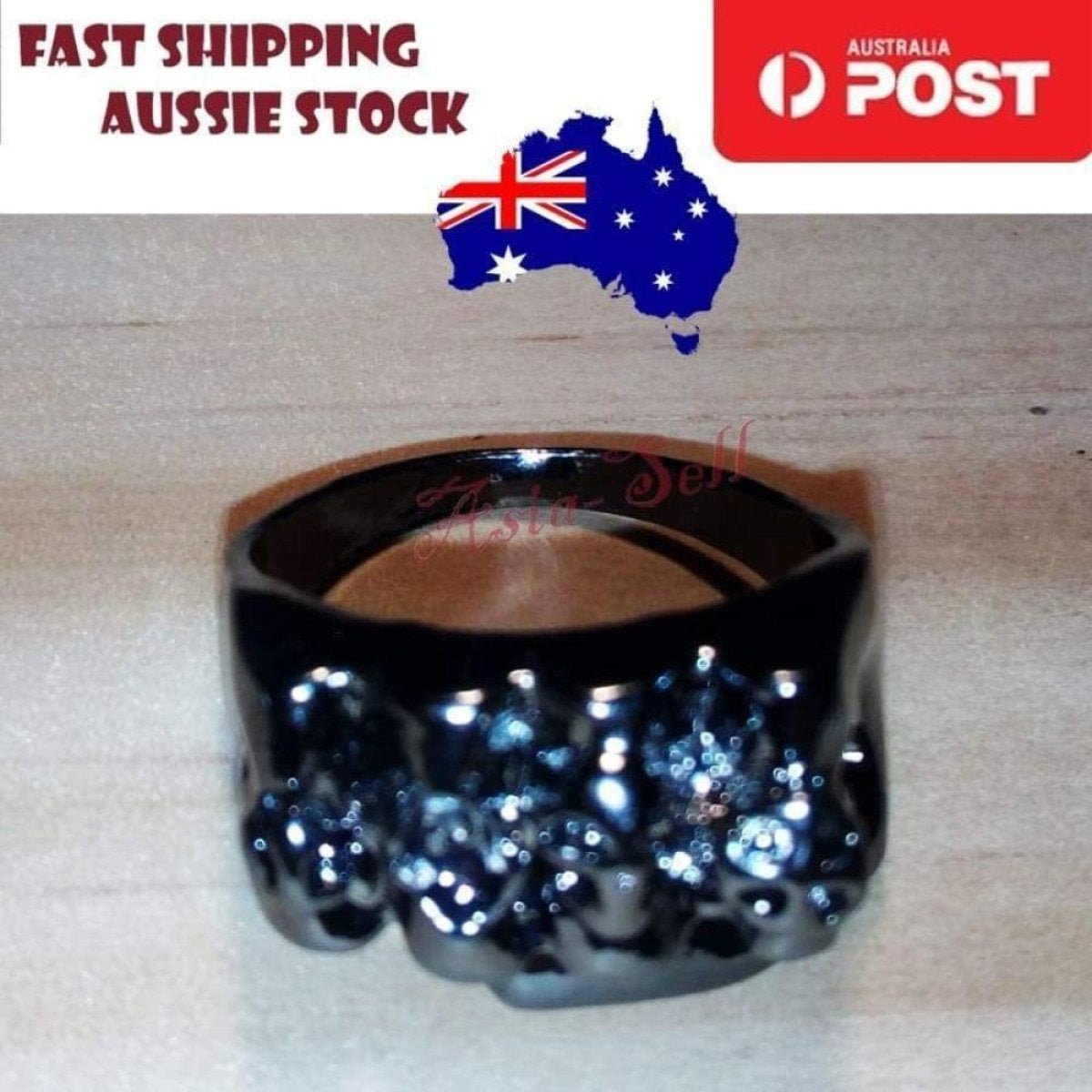 Skull Ring Silver Black Sizes 6-11 – Black Size 10 (code Y)