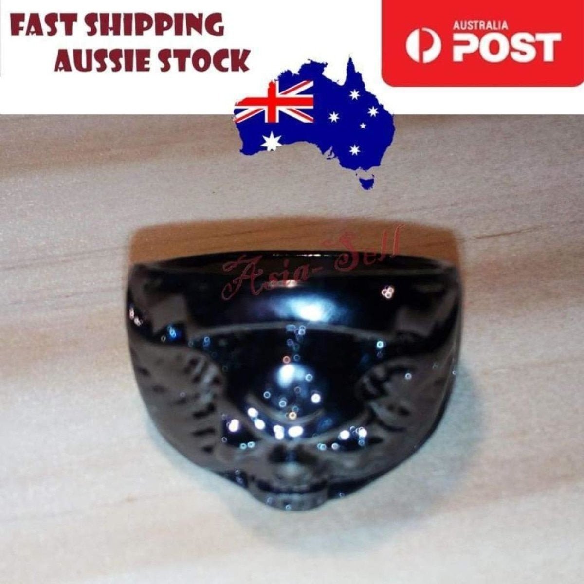 Skull Ring Silver Black Sizes 6-11 – Black Size 10 (code Z)