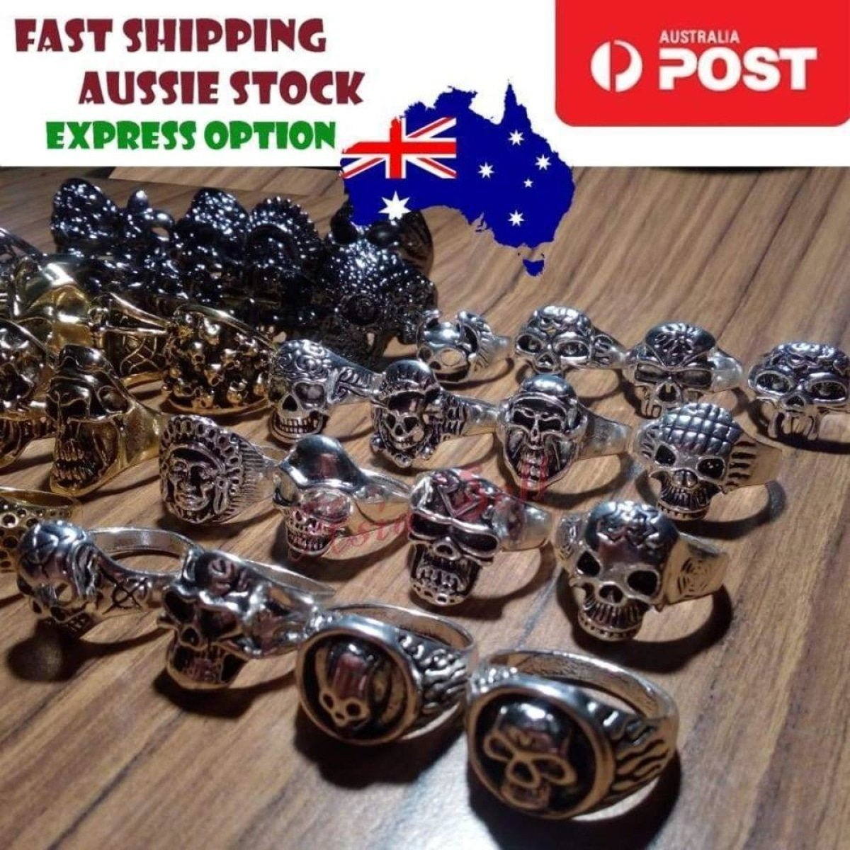 Skull Ring Silver Black Sizes 6-11