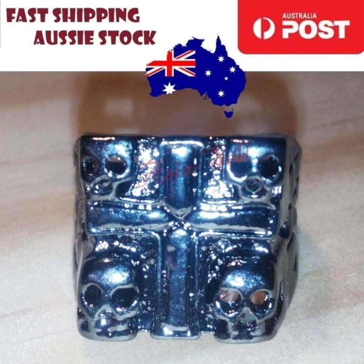 Skull Ring Silver Black Sizes 6-11 – Black Size 8 (code T)