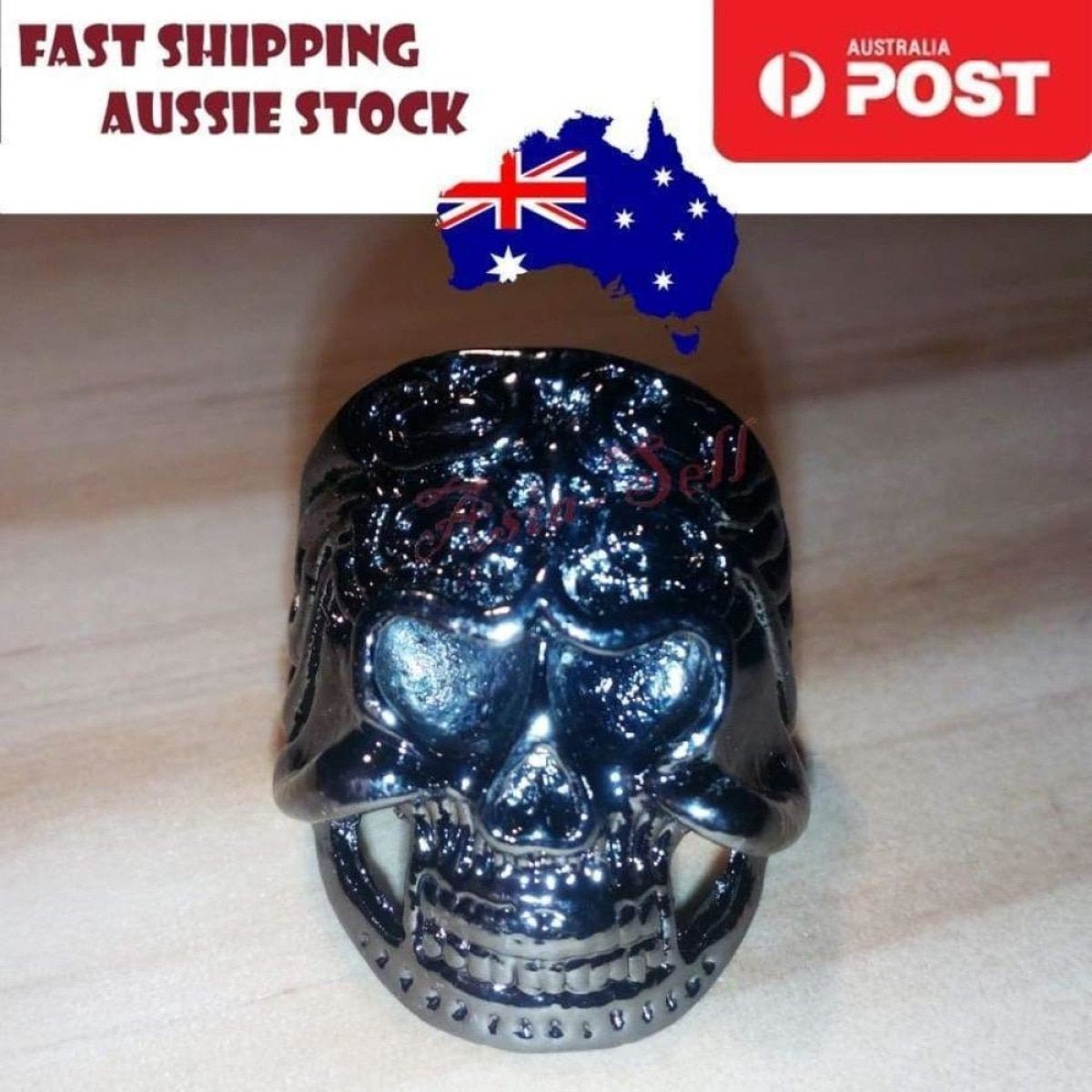 Skull Ring Silver Black Sizes 6-11 – Black Size 8 (code U)