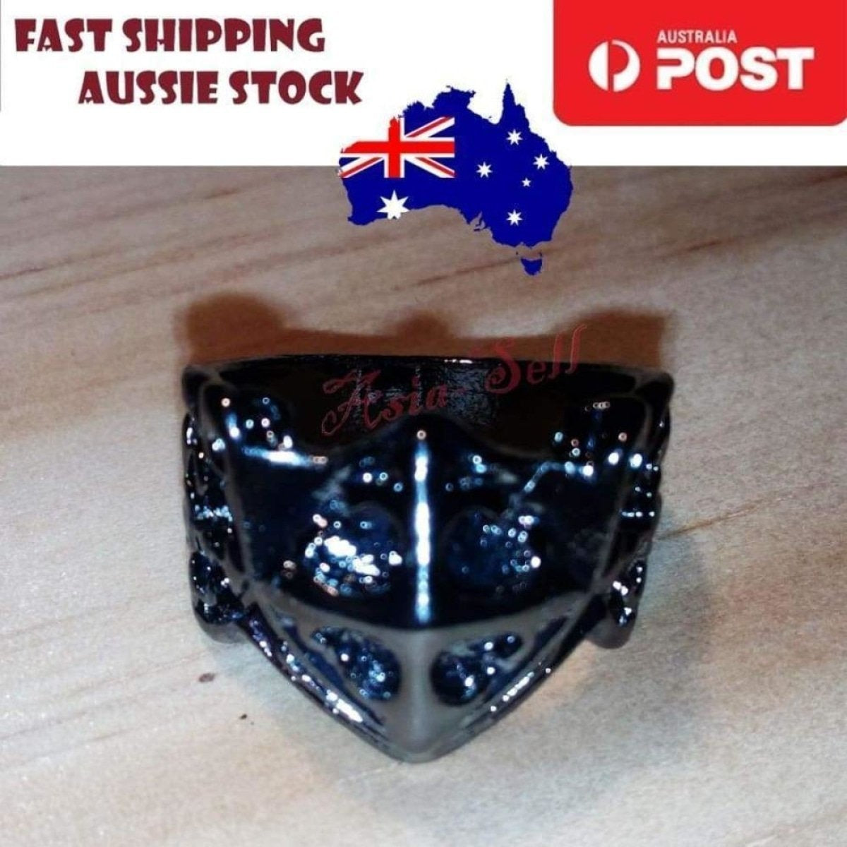 Skull Ring Silver Black Sizes 6-11 – Black Size 8 (code AA)