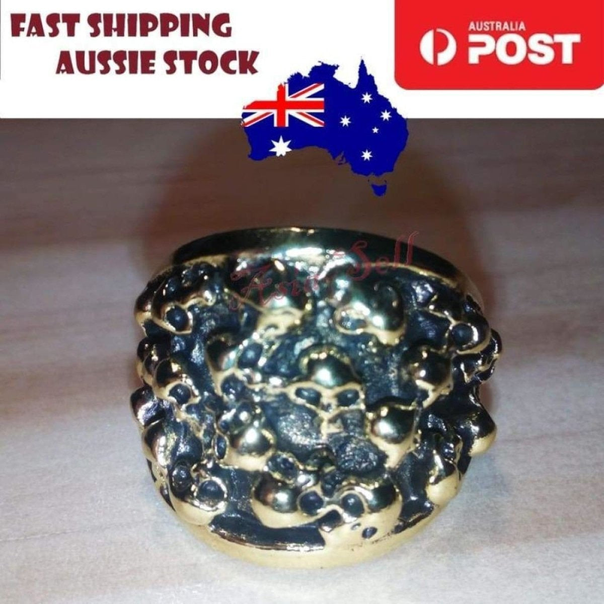 Skull Ring Silver Black Sizes 6-11 – Gold Size 9 (code AG), Gold Size 11 (code AH)