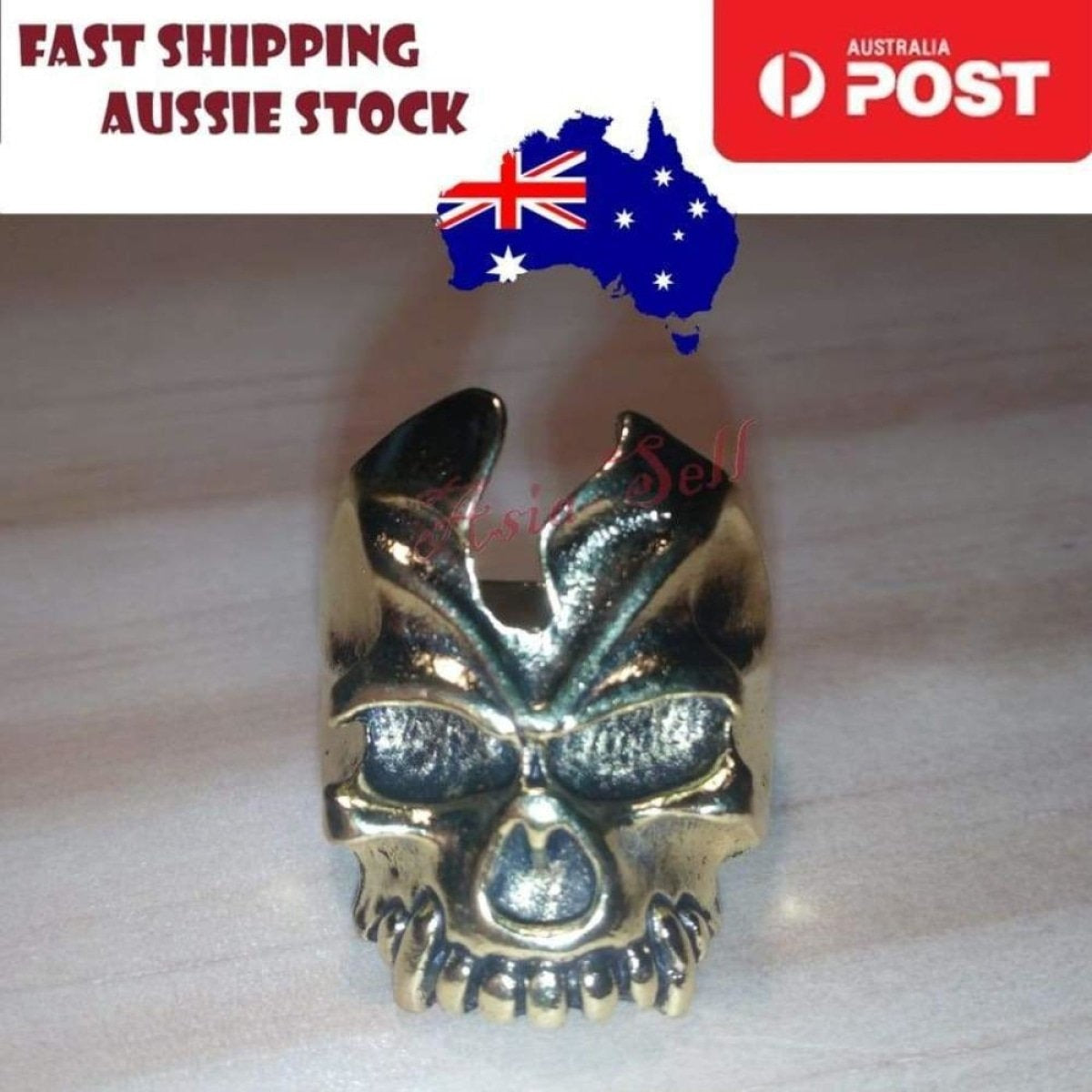 Skull Ring Silver Black Sizes 6-11 – Gold Size 10 (code AI)