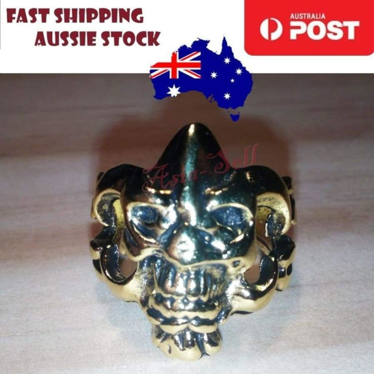 Skull Ring Silver Black Sizes 6-11 – Gold Size 10 (code AP)