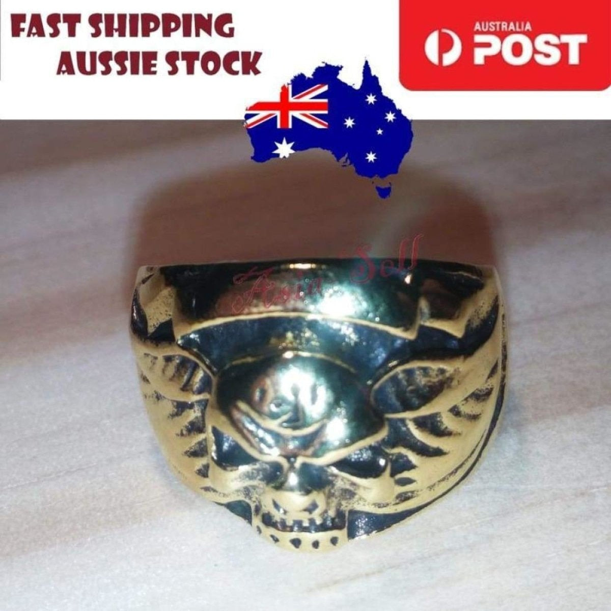 Skull Ring Silver Black Sizes 6-11 – Gold Size 9 (code AT)