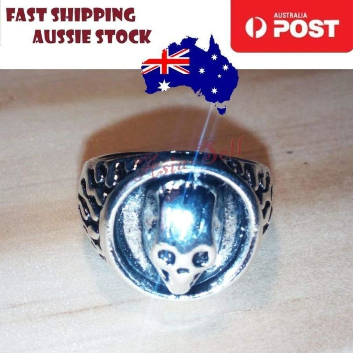 Skull Ring Silver Black Sizes 6-11 – Silver Size 7 (code C)