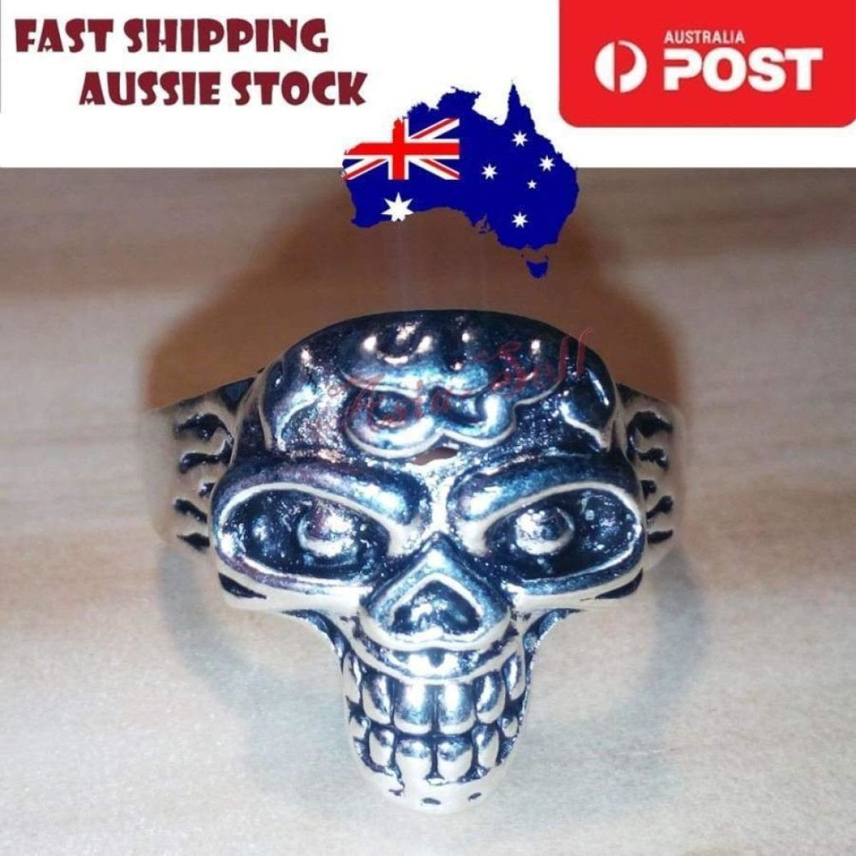 Skull Ring Silver Black Sizes 6-11 – Silver Size 9 (code H)