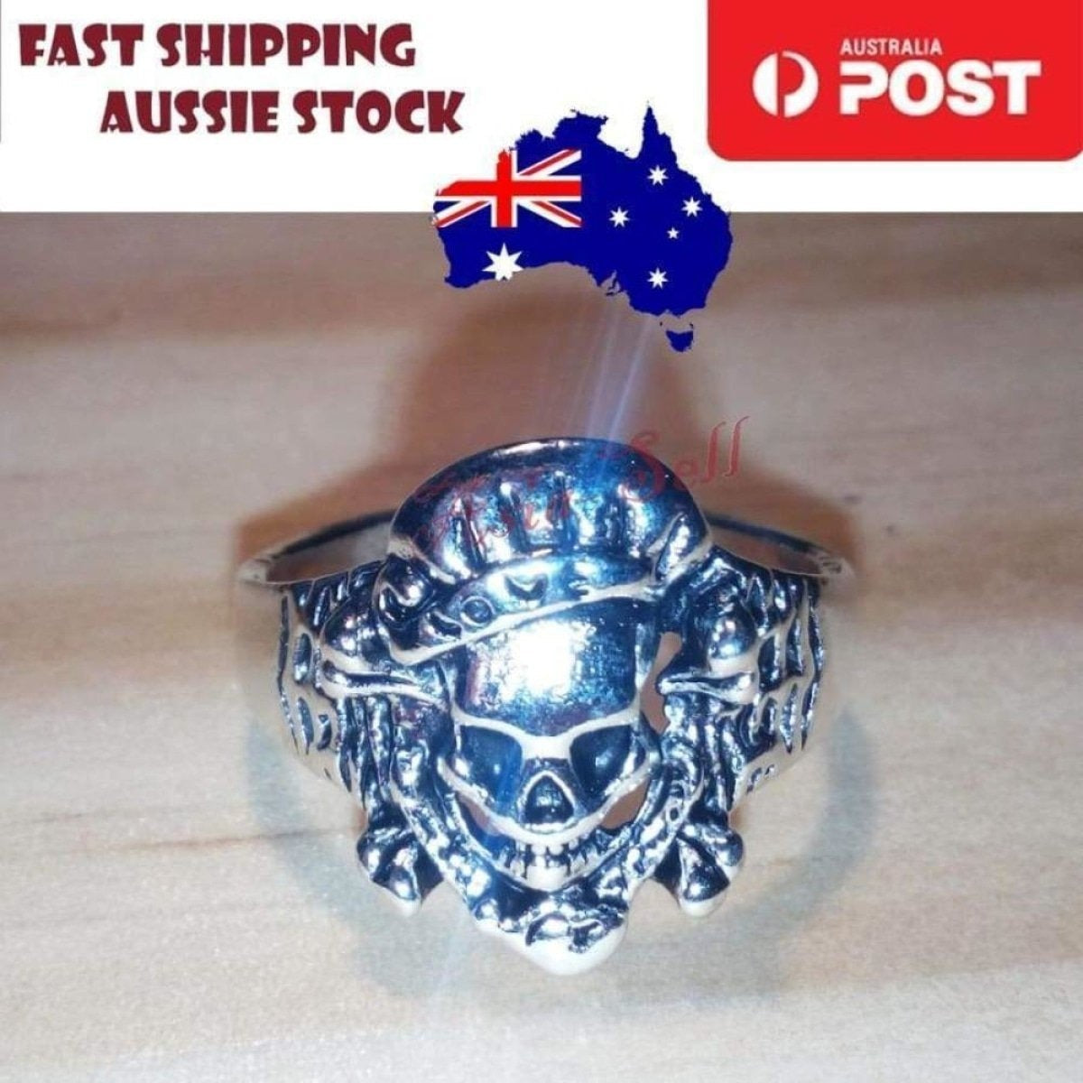 Skull Ring Silver Black Sizes 6-11 – Silver Size 9 (code I), Silver Size 11 (code J)