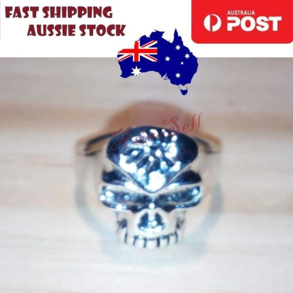 Skull Ring Silver Black Sizes 6-11 – Silver Size 9 (code O)