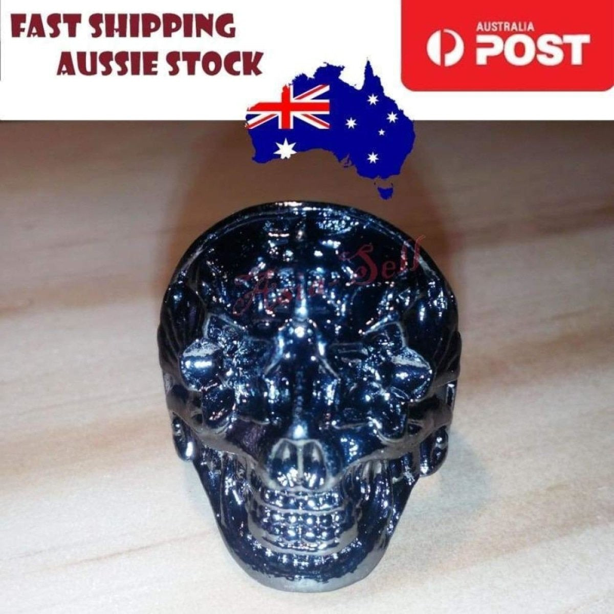 Skull Ring Silver Black Sizes 6-11 – Black Size 10 (code R)