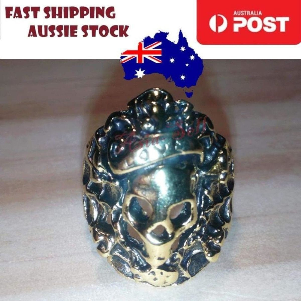 Skull Ring Silver Black Sizes 6-11 – Gold Size 10.5 (code AJ)