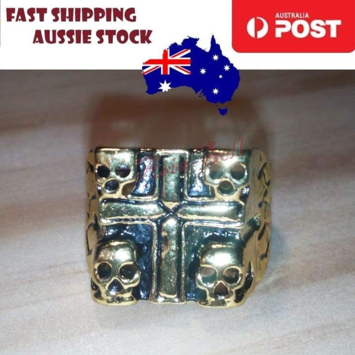 Skull Ring Silver Black Sizes 6-11 – Gold Size 11 (code AL)